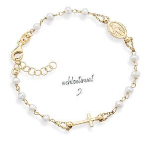 New 18k over Sterling Rosary Cross Chain Bracelet